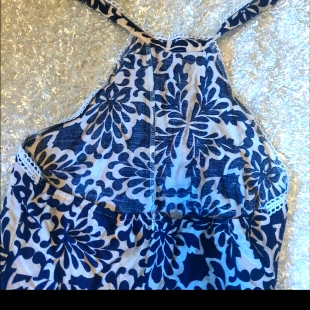 Women's Pantsuit Navy White Floral Dress And Pants Set Two Piece Long Flowy Sz M - Picture 7 of 9